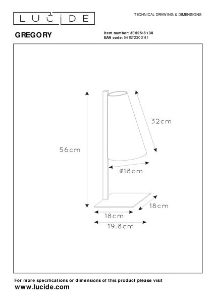 Lucide GREGORY - Tischlampe - 1xE27 - Schwarz - technisch